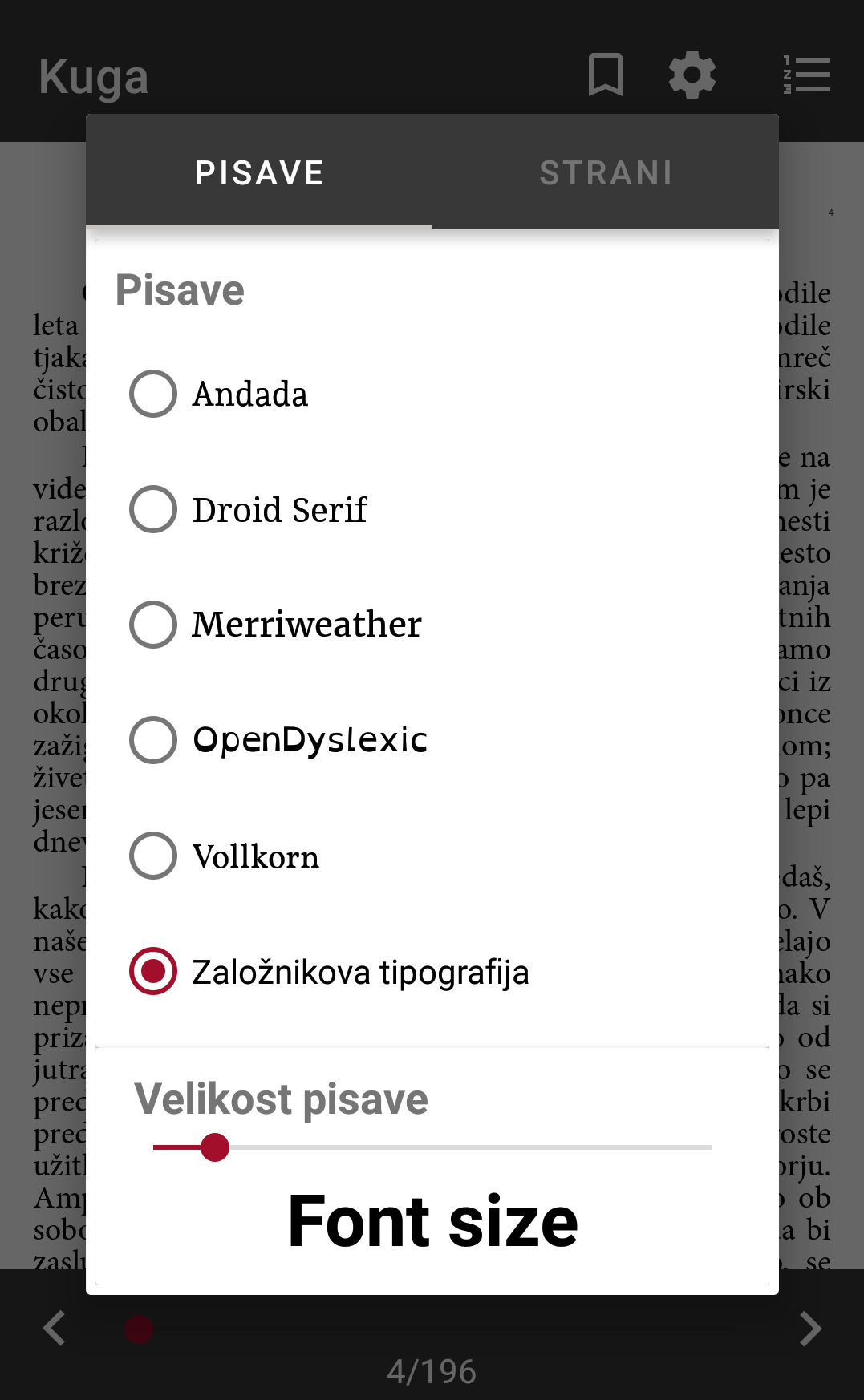 Nastavitve pisave
