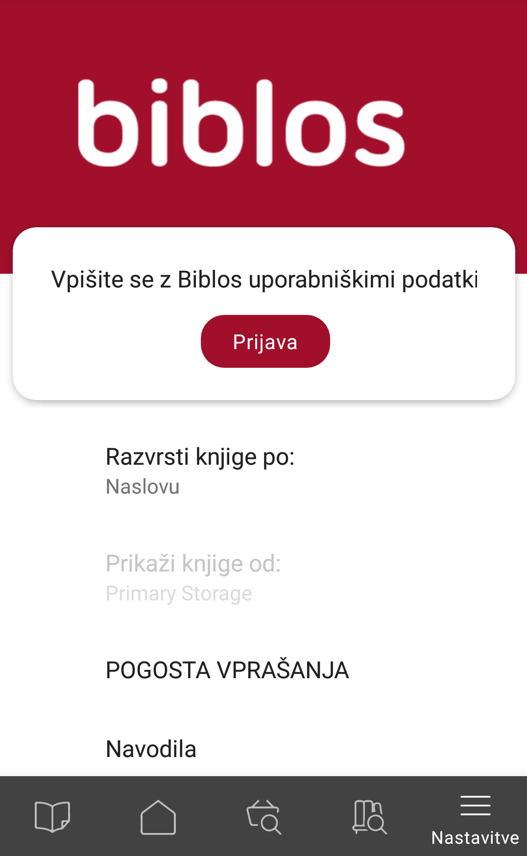 Izbira prijave v meniju