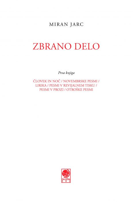 Miran Jarc: Zbrano delo, 1. knjiga